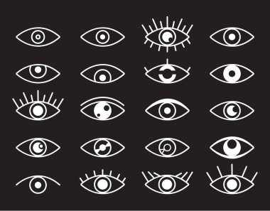 Göz görüşü siyah çizgi sanat yalıtılmış set koleksiyonu. Vektör düz grafik tasarımı izole edilmiş illüstrasyon