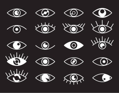 Göz görüşü siyah çizgi sanat yalıtılmış set koleksiyonu. Vektör düz grafik tasarımı izole edilmiş illüstrasyon