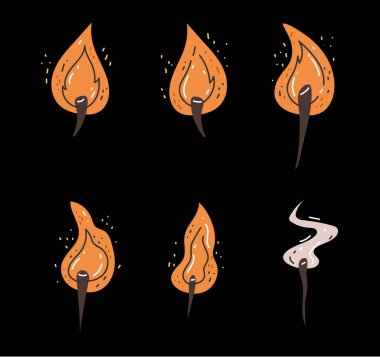 Farklı tipte alevler, basit düz çizgi sanat seti. Vektör grafik tasarım çizim ögesi