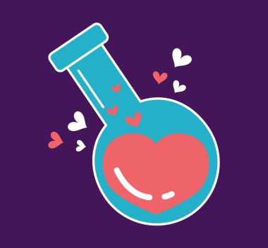 Kimya kalp iksiri laboratuvar iksiri Sevgililer Günü konseptine bayılıyorum. Vektör grafik tasarım çizim ögesi