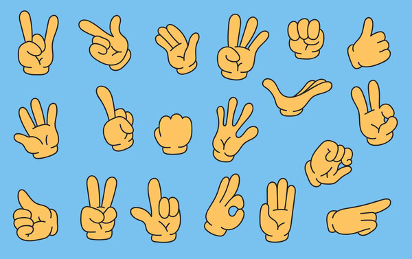Мультфильм комический ретро руку руку палец жест изолированный набор. Векторная плоская графика