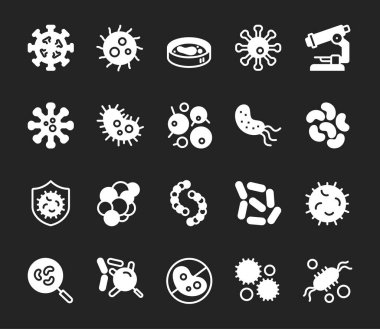 Virüs çizgisi simgeleri. Mikroplar. Taslak semboller seti, basit grafik elementler, modern doğrusal stil siyah piktogram koleksiyonu. Vektör satırı simgeleri ayarlandı