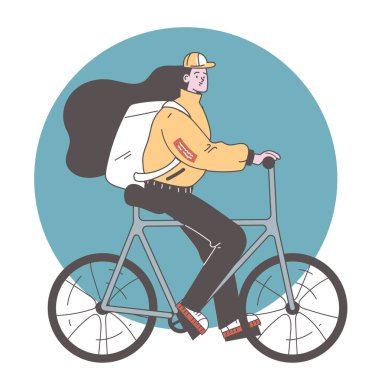 Motosikletli teslimatçı, izole edilmiş konsept. Vektör grafik tasarım çizim ögesi