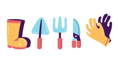 Bahçe araçları tasarım ögesi çizim kümesi