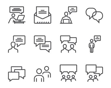 İletişim konuşma balonu çizgisi simgesi izole edildi. Vektör düz grafik tasarımı