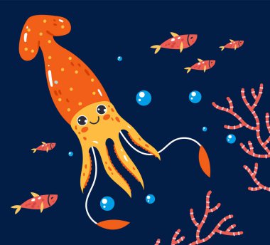 Deniz dibi canlıları sualtı manzarası konsepti. Vektör karikatür grafik tasarım illüstrasyonu