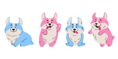 Galli Corgi köpeği, sevimli köpek yavrusu çıkartması çizgisi sanat seti. Vektör grafik tasarım çizim ögesi