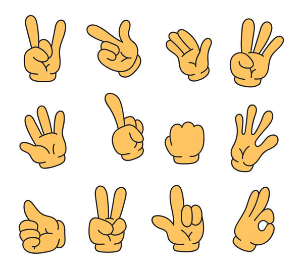 Мультфильм комический ретро руку руку палец жест изолированный набор. Векторная плоская графика