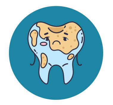 Kötü durumdaki diş karakteri izole edilmiş. Vektör düz grafik tasarım çizimi