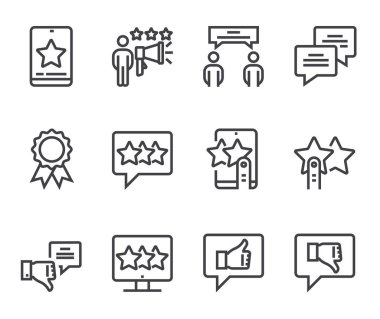 Geri bildirim çizgisi simgeleri. Taslak semboller seti, basit grafik elementler, modern doğrusal stil siyah piktogram koleksiyonu. Vektör satırı simgeleri ayarlandı