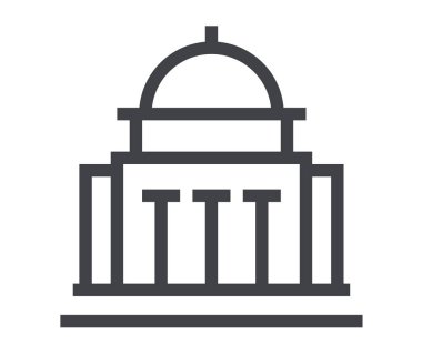 Katedral inşa çizgisi sanat simgesi. Vektör düz çizgi film tasarım elemanı çizimi