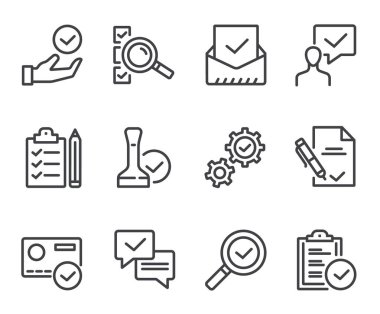 Test tiki onay işaretini kontrol et. Düz çizgi ince izole simge seti