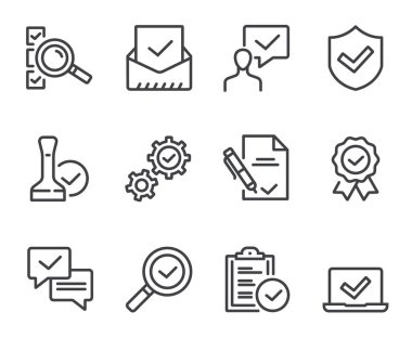 Test tiki onay işaretini kontrol et. Düz çizgi ince izole simge seti