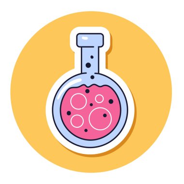 Bilim laboratuarı şişe çizgisi simgesi etiketi izole edilmiş konsept. Düz grafik tasarım karikatür çizimi