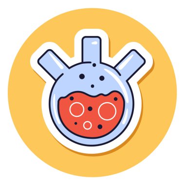 Bilim laboratuarı şişe çizgisi simgesi etiketi izole edilmiş konsept. Düz grafik tasarım karikatür çizimi