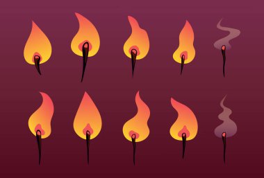 Mum farklı türde alevler yakar. Vektör düz grafik tasarım çizgi film çizim seti