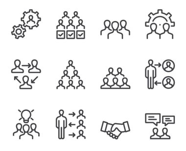 Takım çalışması iş birliği projesi izole edilmiş simgeler başlat. Vektör düz grafik tasarım çizimi