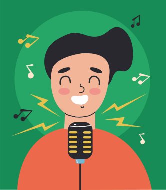 İnsanlar karaokede şarkı söylüyor. Vektör düz grafik tasarım çizimi