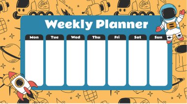 Çocuk konsepti için hafta planlama takvimi çizelgesi. Vektör grafik tasarım ögesi çizimi