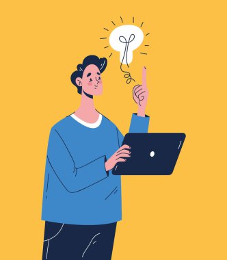 Fikir kavramı ampul işi başarısı ofis çalışanlarının projesi. Vektör grafik tasarım ögesi çizimi