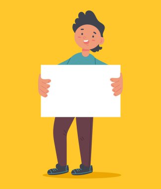 Çocuk oğlan kız izole pankartlar taşıyor. Vektör düz çizgi film grafik tasarım çizimi