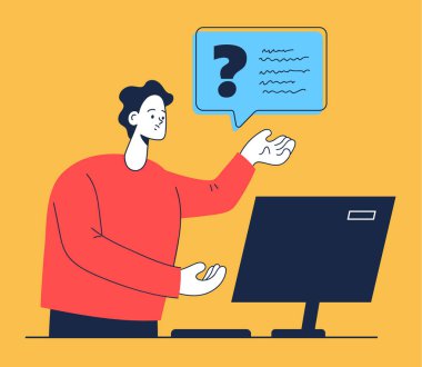 İş adamları ofis çalışanları internet üzerinden basit tarz izole kavramlarla bilgi arıyorlar. Vektör düz grafik tasarım çizimi