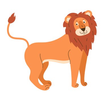 Lion karikatür düz stil basit tasarım beyaz arkaplan kavramında izole. Vektör düz çizgi film grafik çizimi