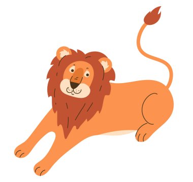 Lion karikatür düz stil basit tasarım beyaz arkaplan kavramında izole. Vektör düz çizgi film grafik çizimi
