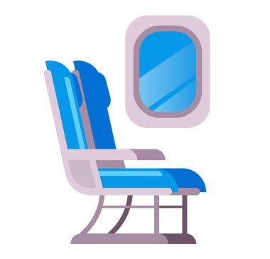 Penceresi beyaz arka plan kavramına izole edilmiş bir uçak koltuğu. Vektör düz çizgi film grafik çizimi