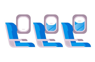 Penceresi beyaz arka plan kavramına izole edilmiş bir uçak koltuğu. Vektör düz çizgi film grafik çizimi