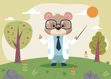 Hayvanlar ayı, rakun doktorlar orman çayırı konsepti. Vektör tasarımı grafik illüstrasyonu