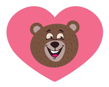 Kalp şeklinde bir geçmişi olan sevimli bir ayı kafası. Ayı konseptine bayılırım. Vektör tasarımı grafik illüstrasyonu