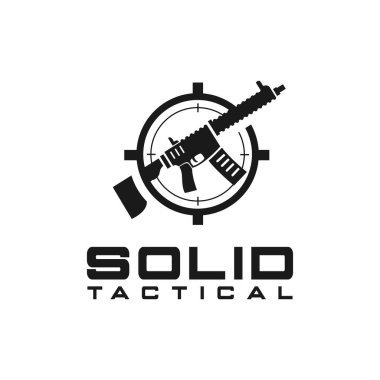 Sniper rifle logo design vector template. Submachine gun icon symbol