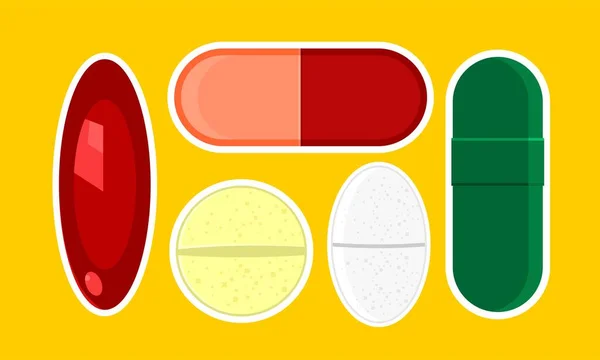Sağlık Için Renk Değiştiren Düzenlenebilir Ilaç Kapsül Nesneleri Koleksiyonu — Stok Vektör