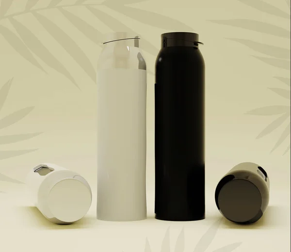Modello Bottiglia Acciaio Bianco Nero Con Posizioni Diverse — Foto Stock