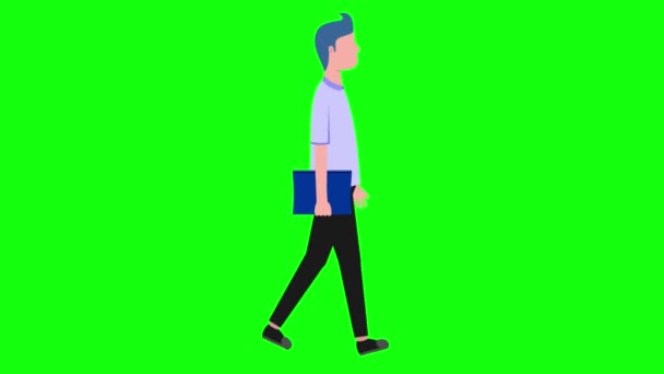 Yeşil Perdeli Bir Kitap Taşıyan Bir Erkek Karakterin Canlandırması — Stok video