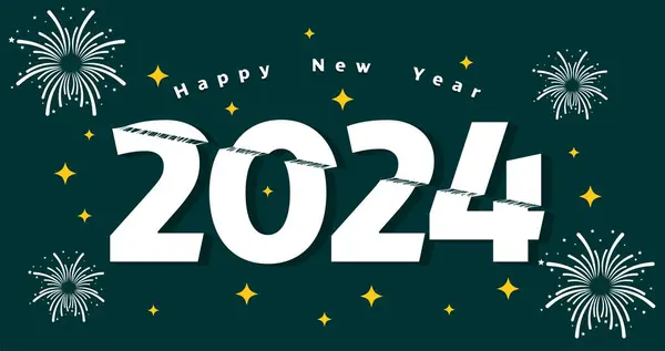 Διάνυσμα 2024 Ευτυχισμένο Νέο Έτος Αστέρια Και Κολλώδες Αποτέλεσμα — Διανυσματικό Αρχείο