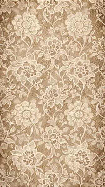 stock image Ornate beige floral lace fabric with a vintage grunge texture