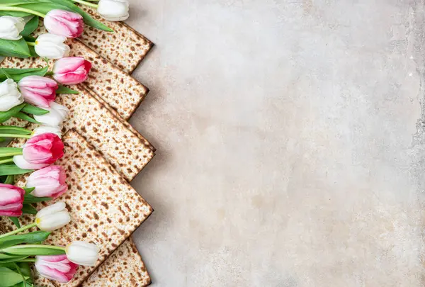 Yahudi Tradisional Kosher Matzo Untuk Paskah Konsep Perayaan Pesah Liburan Stok Gambar