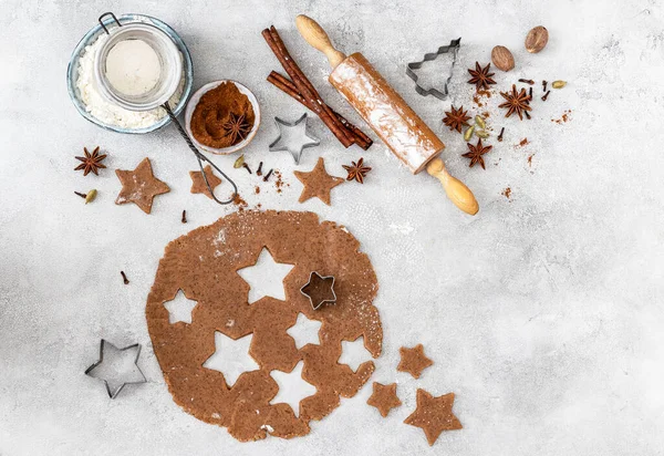 Baking Ingredients Christmas Holiday Traditional Gingerbread Cookies Stok Foto Bebas Royalti