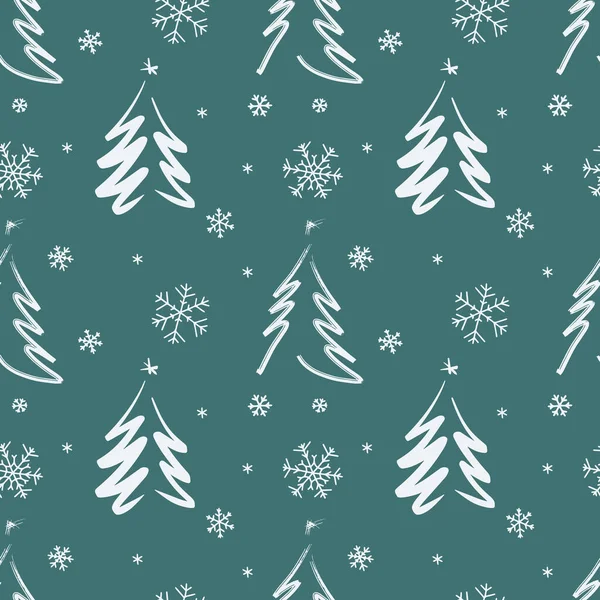 Kerst Naadloze Patroon Pictogrammen Rode Achtergrond Met Decoratieve Kerstbomen Sneeuwvlokken — Stockvector