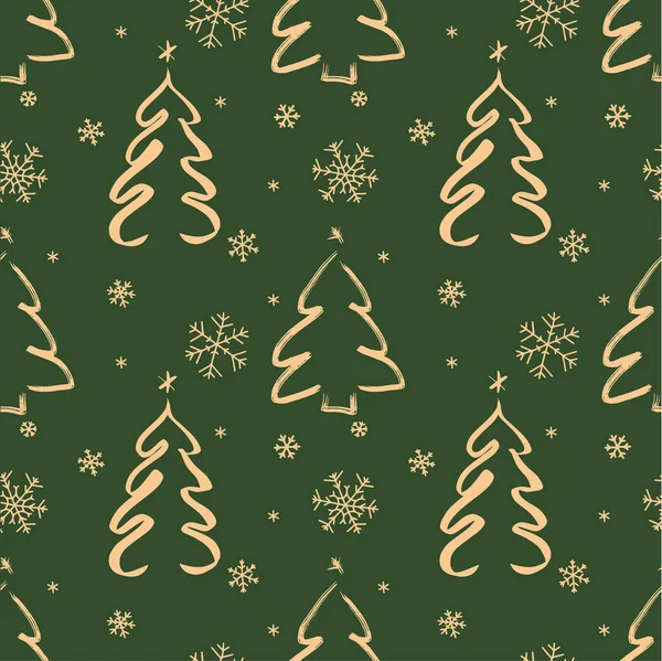 Kerst Naadloze Patroon Pictogrammen Rode Achtergrond Met Decoratieve Kerstbomen Sneeuwvlokken — Stockvector