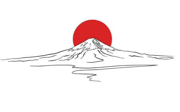Monte Fuji Silhueta Sol Vermelho — Vetor de Stock