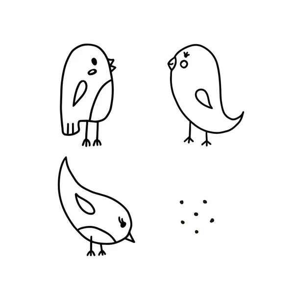 Felice Uccelli Carini Vettore Set Cartoni Animati — Vettoriale Stock