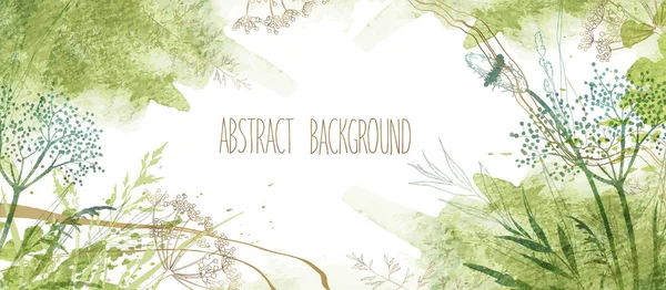 Modern Abstractionism Horizontal Botanical Green Background Vector Luxurious Wallpaper Watercolor — Stock Vector