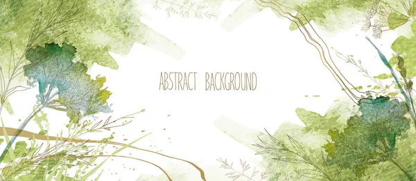 Modern Abstractionism Horizontal Botanical Green Background Vector Luxurious Wallpaper Watercolor — Stock Vector