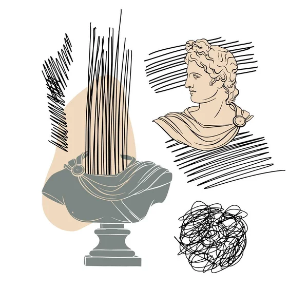 Plakát Kézzel Rajzolt Illusztráció Elszigetelt Apollo Antik Fejéről Képeslap Poszter — Stock Fotó