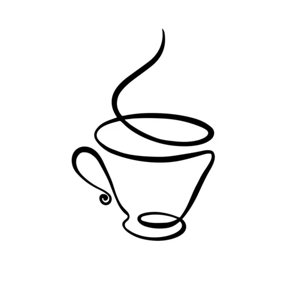 一杯接一杯的热饮 一种带有蒸汽的线性咖啡艺术 手绘标志 — 图库照片#
