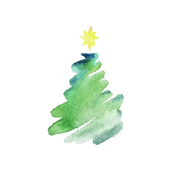 Pohon Natal Dengan Gaya Cat Air Ilustrasi Vektor Gambar Corat - Stok Vektor
