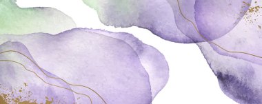 Eflatun lavanta rengi, altın çizgileri olan mermer bir arka plan. Pastel mor menekşe alkollü mürekkep çizim efekti. Düğün davetiyesi ve menü için vektör çizim şablonu. Pastel, boya fırçası desenli en az modern duvar kağıdı.